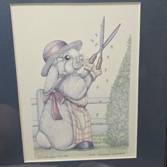 Vtg Sue Rupp Artwork Print Hare Cutting 96, Hare trimmer 98, Full Bodied Hare 97 - Picture 6 of 14